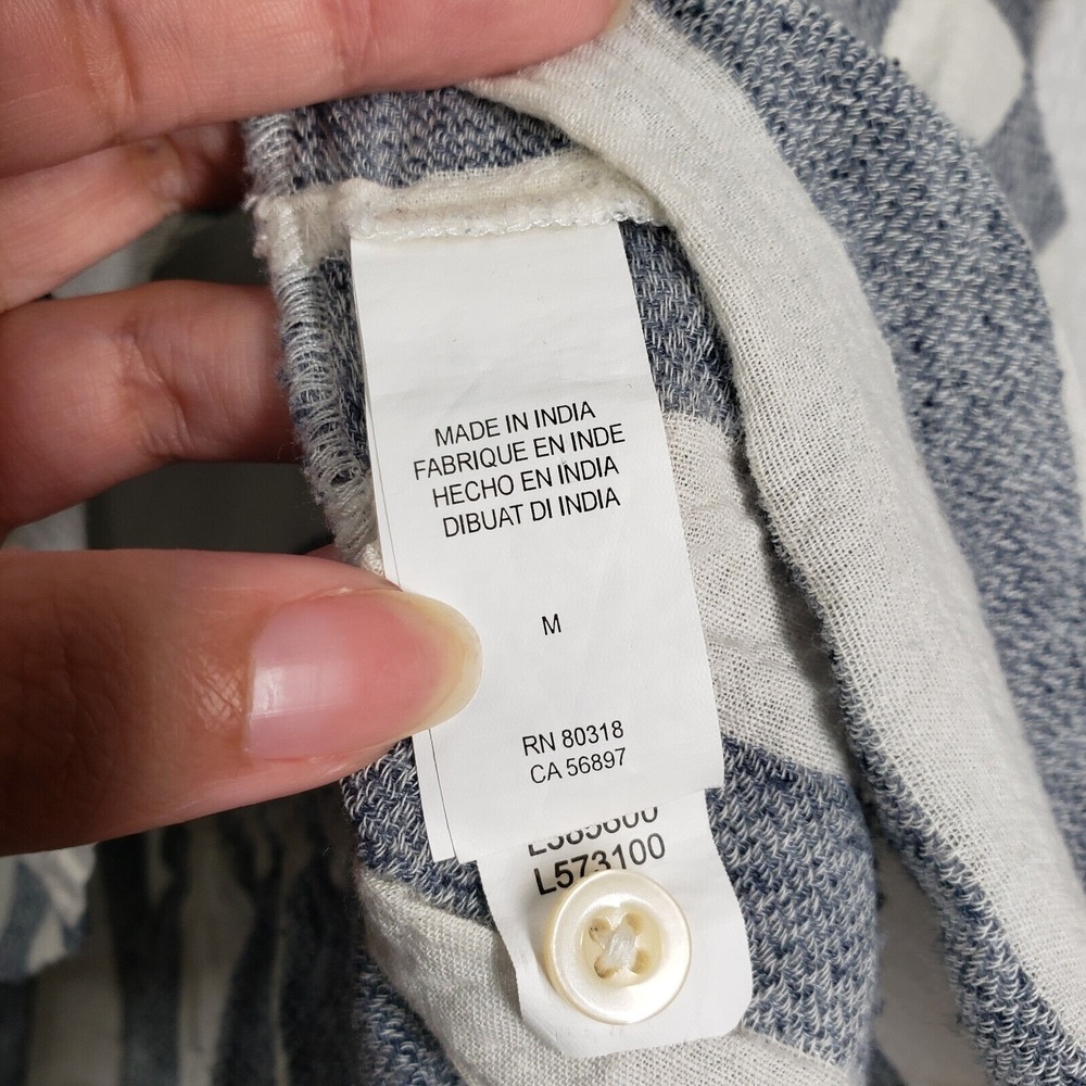 Lucky Brand Peplum Top Womens Medium White Striped Henley Boho Ruffle Western - Picture 12 of 16